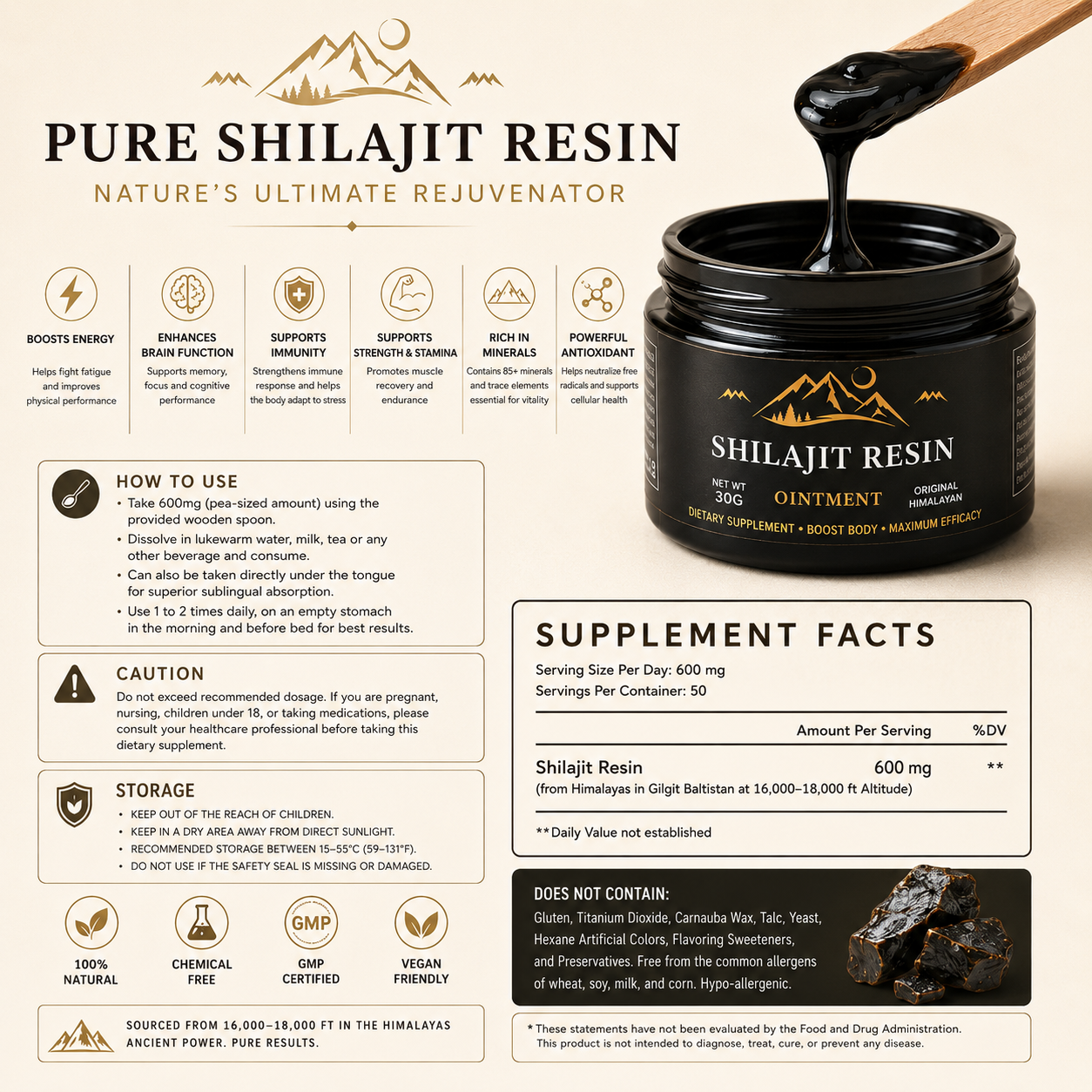 Premium Himalayan Shilajit Resin – 30g | Pure Mineral-Rich Resin with Fulvic Acid & Trace Minerals