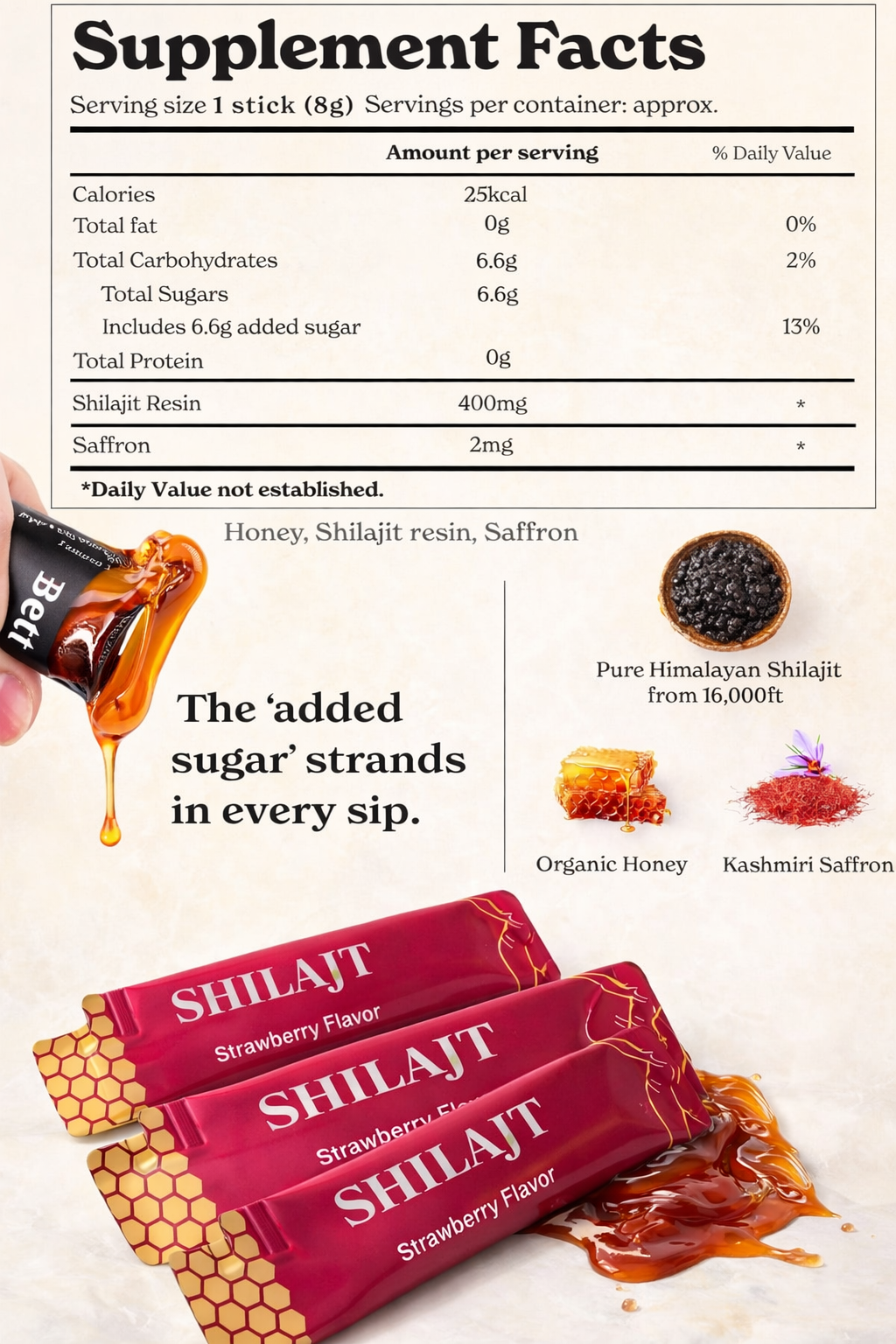 Pure Organic Himalayan Shilajit Honey Sticks & Kashmir Saffron (2 Pack) 60 sticks