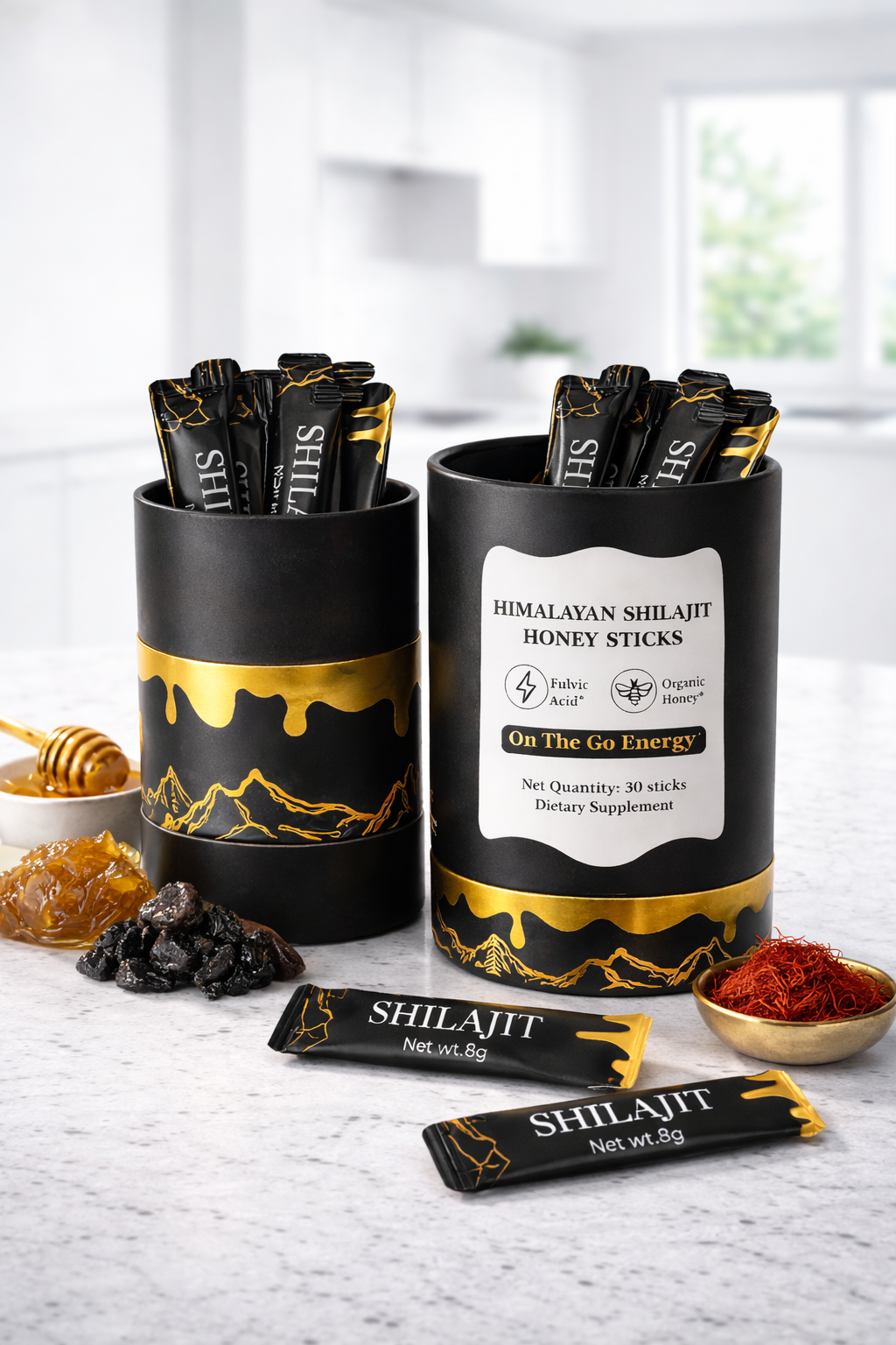 Pure Organic Himalayan Shilajit Honey Sticks & Kashmir Saffron  (2 Pack) 60 sticks