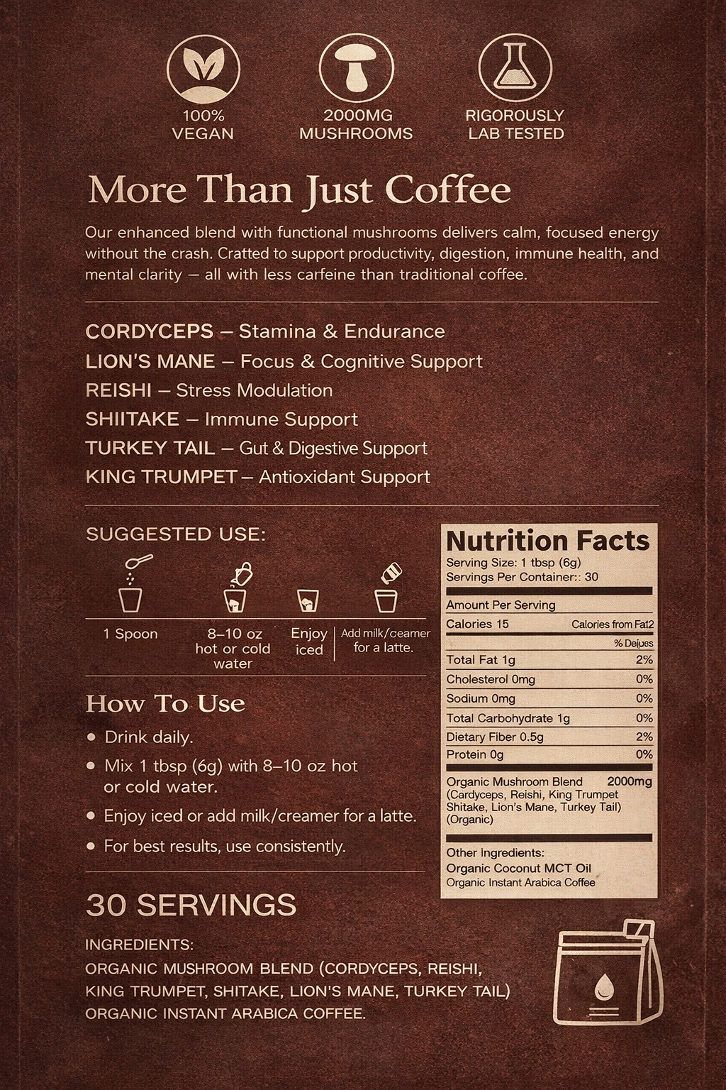 Mushroom Coffee | 2000mg Functional Blend | Calm Energy & Focus